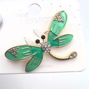 Mint Green and Gold Dragonfly Brooch